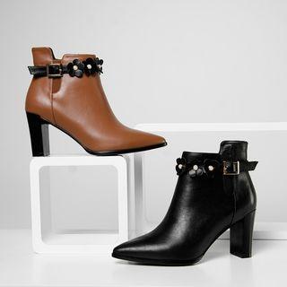 Genuine Leather Flower Ankle Boots