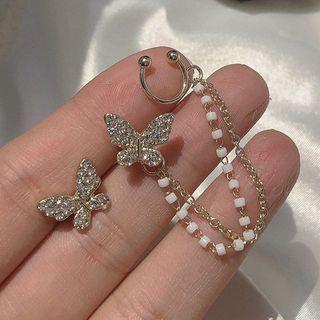 Rhinestone Butterfly Earring 1 Pair - Silver Needle - As Shown In Figure - One Size