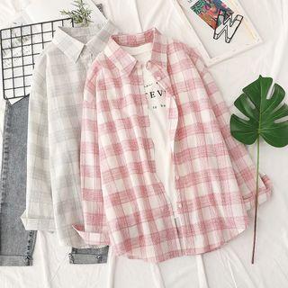Long-sleeve Washed Plaid Shirt