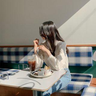 V-neck Pintuck Lace-trim Blouse