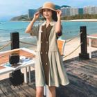 Short-sleeve Two-tone Double Breasted Coat Dress