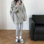 Plain Mock-neck Loose-fit Sweater Gray - One Size