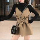 Long-sleeve Mock-neck T-shirt / Sashed Vest / Set