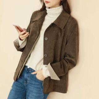 Houndstooth-lining Faux-suede Jacket