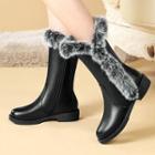 Fluffy Block Heel Mid-calf Boots