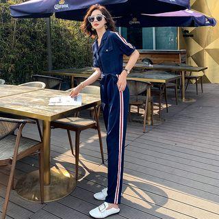 Contrast Stripe Tie-waist Jumper Pants / Contrast Stripe Tie-waist Playsuit