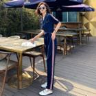 Contrast Stripe Tie-waist Jumper Pants / Contrast Stripe Tie-waist Playsuit