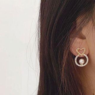 Heart Alloy Rhinestone Faux Pearl Earring 1 Pair - Gold - One Size