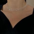 Rhinestone Sterling Silver Necklace Xl1104 - Silver - One Size