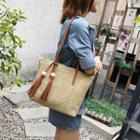 Tassel Detail Woven Tote Bag