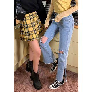 Slashed Ripped Boot-cut Jeans