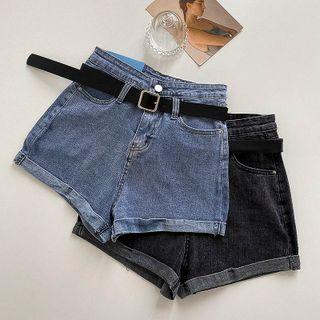 Roll-up High-waist Shorts With Belt