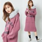 Lettering Side Slit Hoodie Dress Rose Pink - One Size