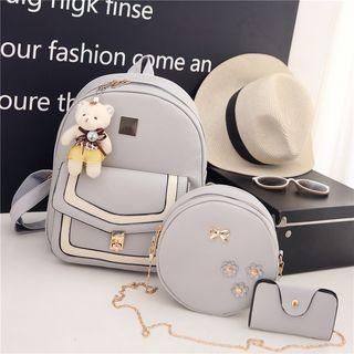 Set: Faux Leather Backpack + Circle Crossbody Bag + Wallet