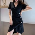 Short-sleeve Wrap Mini Sheath Dress