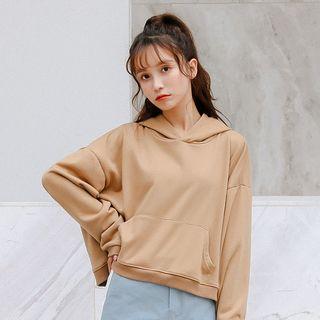 Cropped Plain Hoodie Khaki - One Size