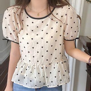 Short-sleeve Heart Top White - One Size
