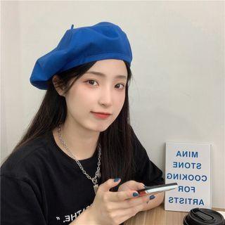 Plain Beret Hat Blue - One Size