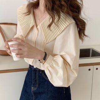 Pleated Collar Blouse / Double Breasted Tank Dress