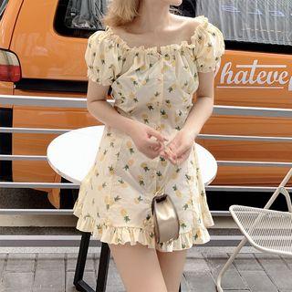 Pineapple Print Off-shoulder Mini A-line Dress