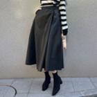 Faux-leather Flared Long Skirt