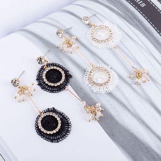 Non-matching Lace Disc Rhinestone Dangle Earring