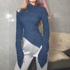 Long-sleeve Cold Shoulder Asymmetrical Crop Top