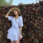 Ruffle V-neck Short-sleeve Dress