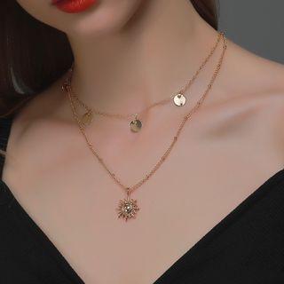 Alloy Rhinestone Pendant Layered Necklace 8013 - 01 - Gold - One Size
