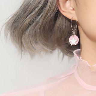925 Sterling Silver Disc Heart & Star Dangle Earring