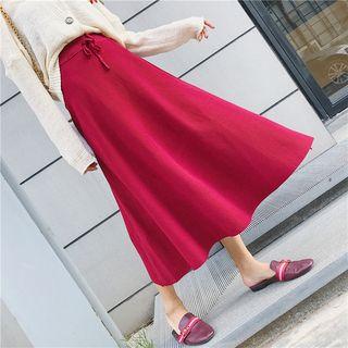 Plain Knit Drawstring Midi Skirt