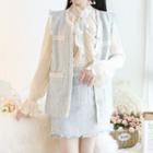 Long-sleeve Ruffled Blouse / Embellished Tweed Vest / A-line Mini Skirt / Set