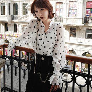 Tie-cuff Polka Dot Blouse