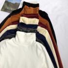 Velvet Turtle-neck Long-sleeve Top