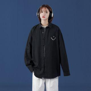 Smiley Embroidered Shirt Jacket