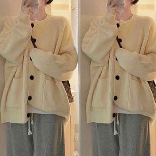Plain Cardigan / Wide-leg Pants / Set