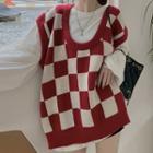 Checkerboard Sweater Vest Red & White - One Size