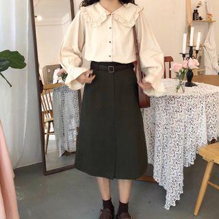 Frill-trim Shirt / A-line Midi Skirt