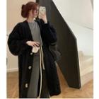 Cable-knit Loose-fit Long Cardigan Black - One Size