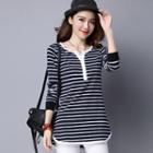 Long-sleeve Striped Henley T-shirt
