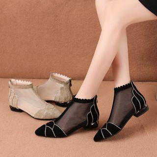 Mesh Panel Low-heel Ankle Boots