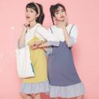 Mock Two Piece Color Panel Elbow Sleeve Dress