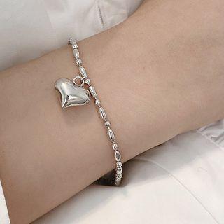 925 Sterling Silver Heart Bracelet Love Heart - One Size