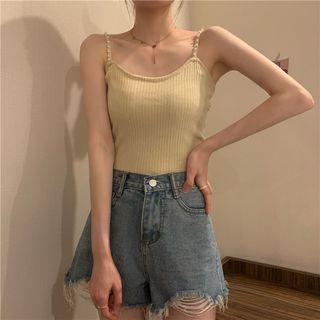 Faux Pearl Ribbed Camisole Top
