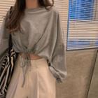 Long-sleeve Drawstring-hem Crop Top