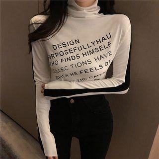 Long-sleeve Color-block Turtleneck T-shirt