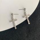 Rhinestone Cross Drop Earring 1 Pair - Silver - One Size