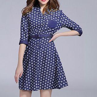 Star Print Denim Shirtdress
