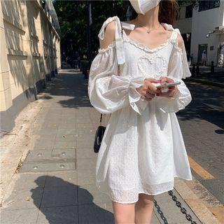 Cold-shoulder Tie-dye Ruffle Trim Mini Dress