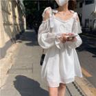 Cold-shoulder Tie-dye Ruffle Trim Mini Dress